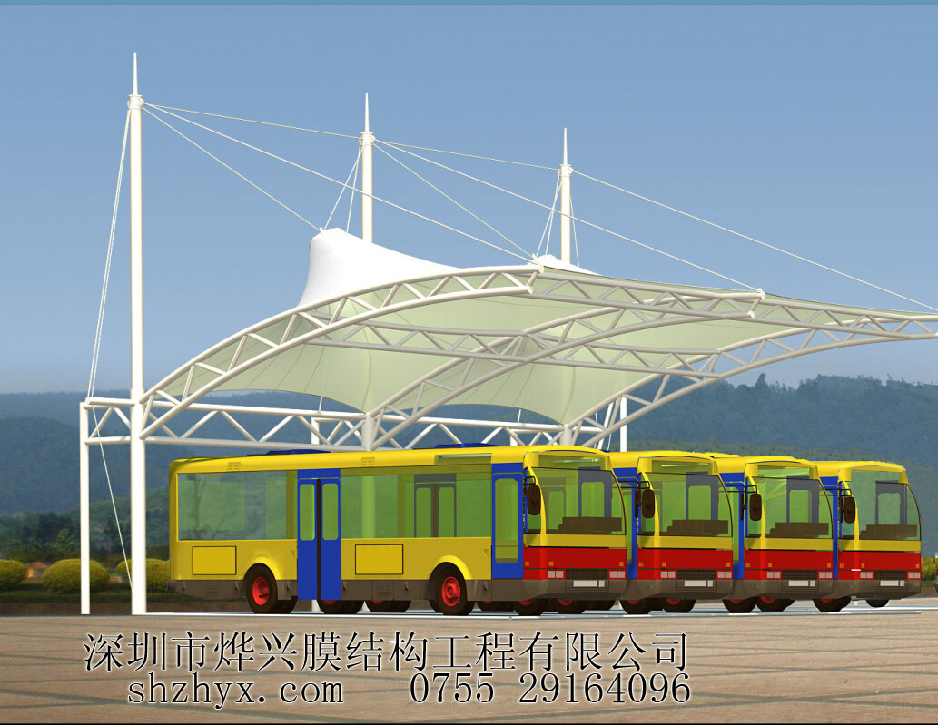 【膜結(jié)構(gòu)工廠促銷】中巴、大巴膜結(jié)構(gòu)車棚